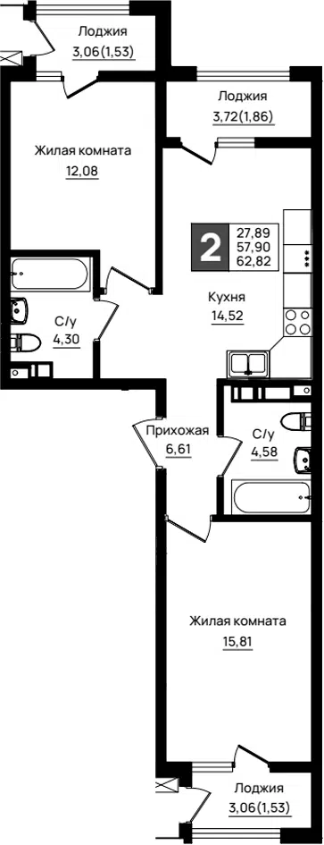 Планировка 2-к.кв