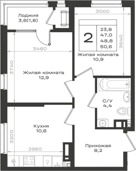 Планировка 2-к.кв