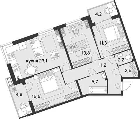 Планировка 4Е-к.кв