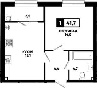 Планировка 1-к.кв