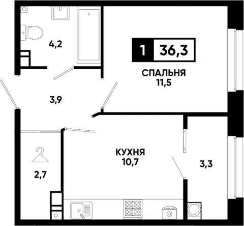 Планировка 1-к.кв