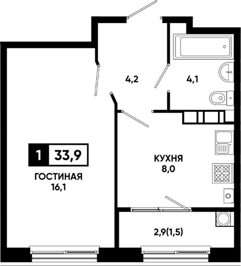 Планировка 1-к.кв