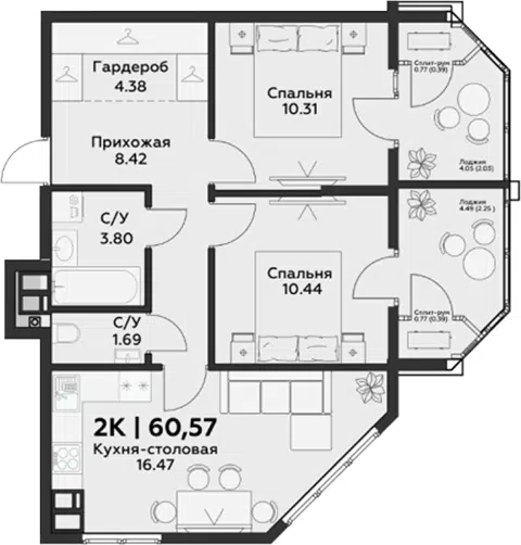Планировка 3Е-к.кв