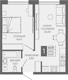 Планировка 1-к.кв