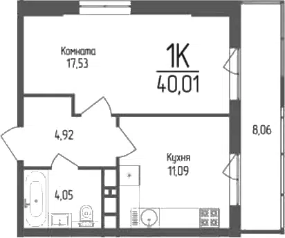 Планировка 1-к.кв