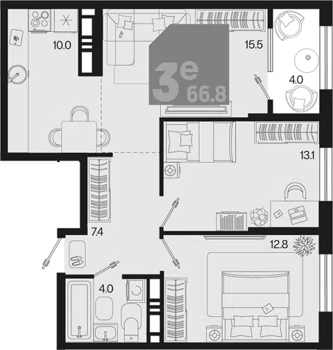 Планировка 3Е-к.кв