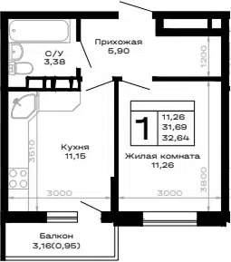 Планировка 1-к.кв