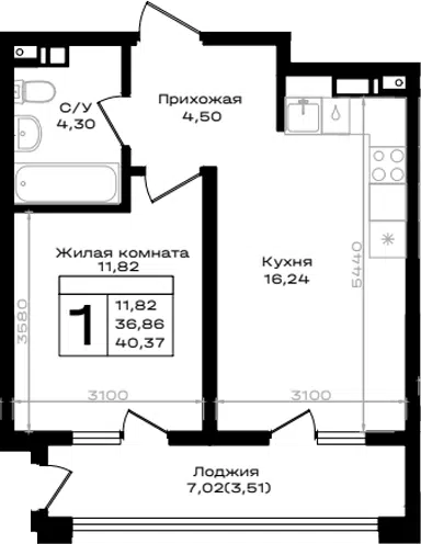 Планировка 1-к.кв