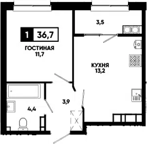 Планировка 1-к.кв