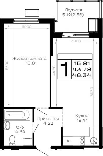 Планировка 1-к.кв