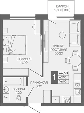 Планировка 1-к.кв