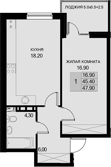 Планировка 1-к.кв
