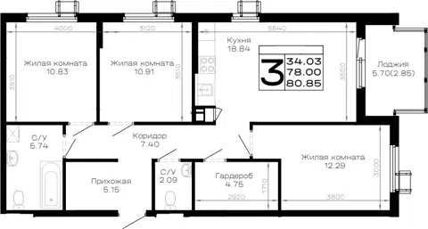 Планировка 3-к.кв