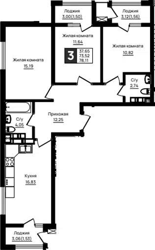 Планировка 3-к.кв