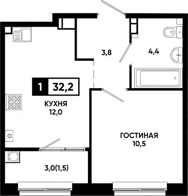 Планировка 1-к.кв