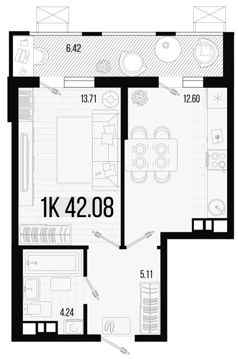 Планировка 1-к.кв
