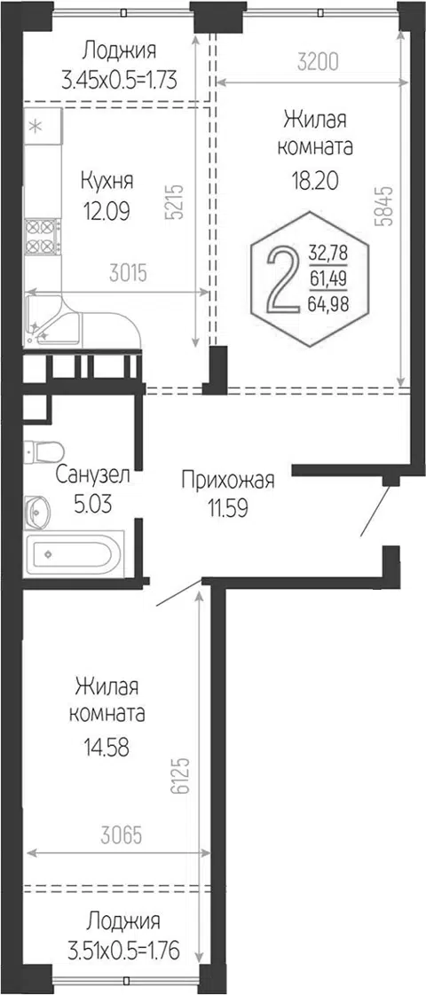 Планировка 2-к.кв