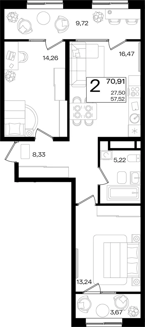 Планировка 3Е-к.кв