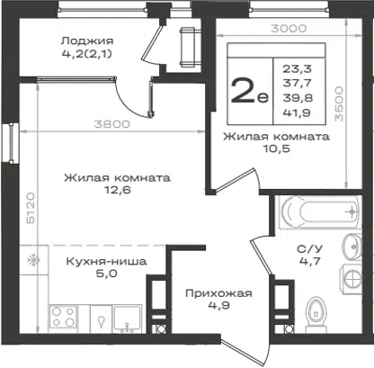 Планировка 2Е-к.кв