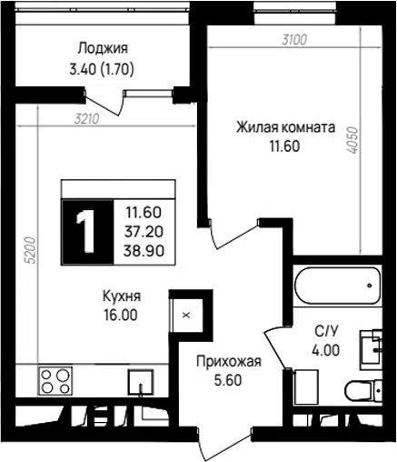 Планировка 1-к.кв