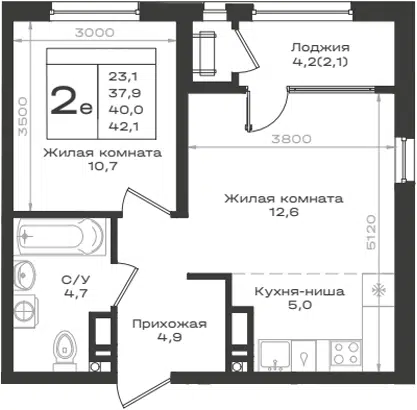 Планировка 2Е-к.кв