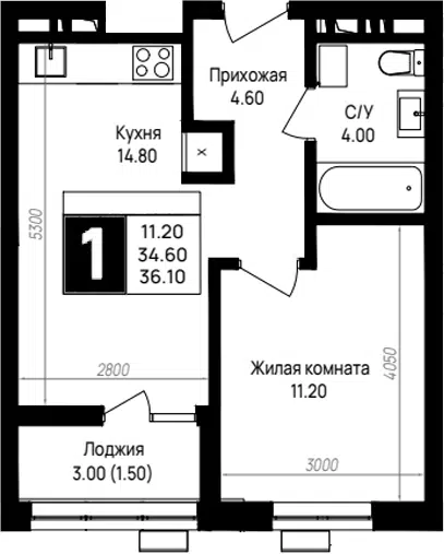 Планировка 1-к.кв