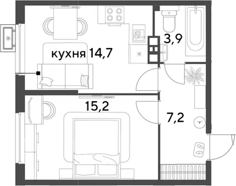 Планировка 1-к.кв