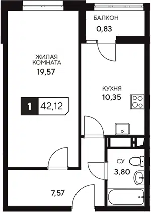 Планировка 1-к.кв