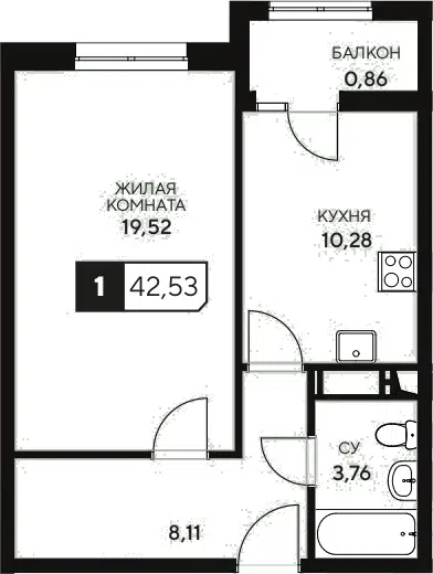 Планировка 1-к.кв