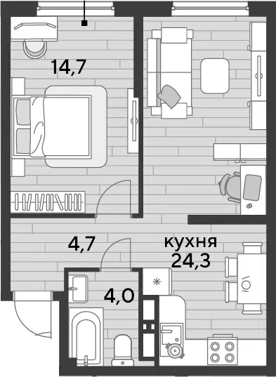 Планировка 1-к.кв