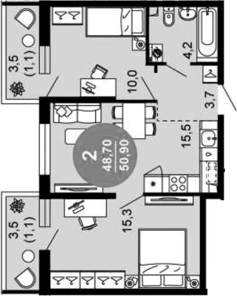Планировка 3Е-к.кв