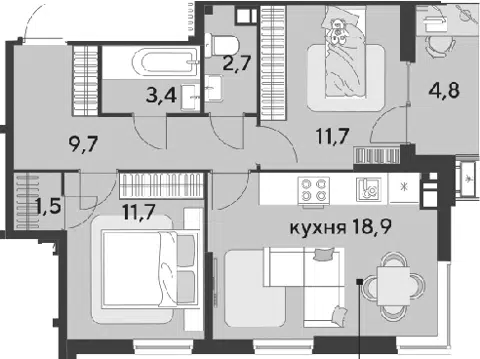 Планировка 3Е-к.кв