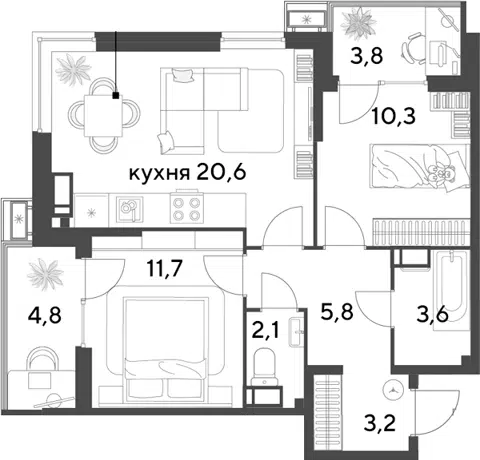 Планировка 3Е-к.кв