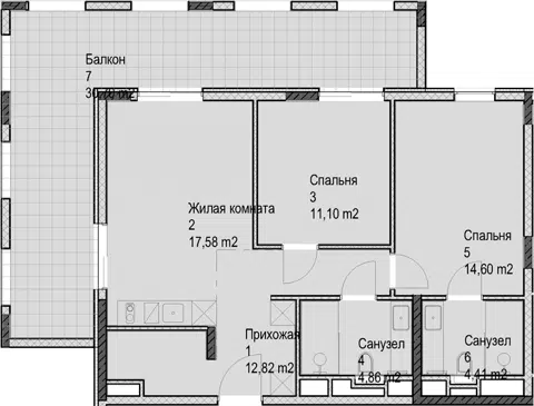 Планировка 3Е-к.кв