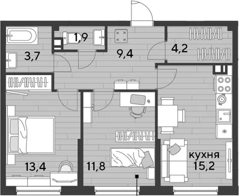 Планировка 2-к.кв