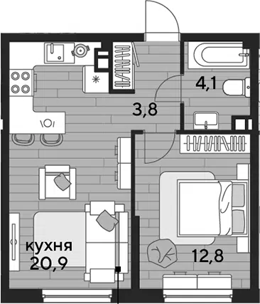 Планировка 1-к.кв