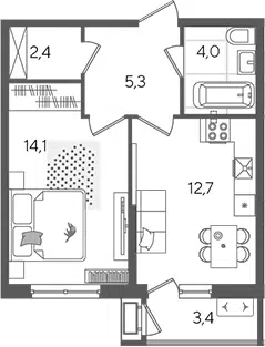 Планировка 1-к.кв