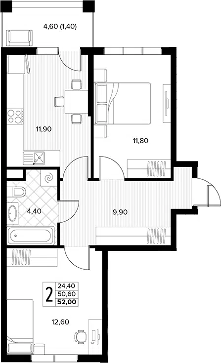 Планировка 2-к.кв