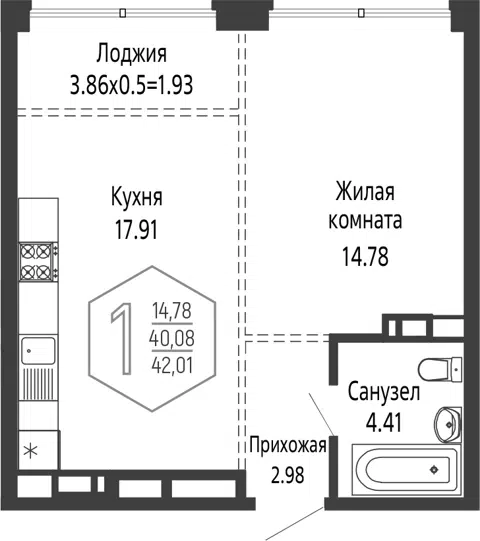 Планировка 1-к.кв
