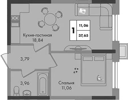 Планировка 1-к.кв