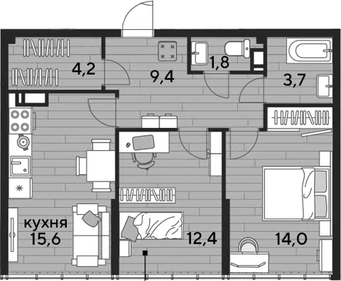 Планировка 2-к.кв