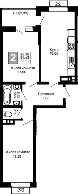Планировка 2-к.кв
