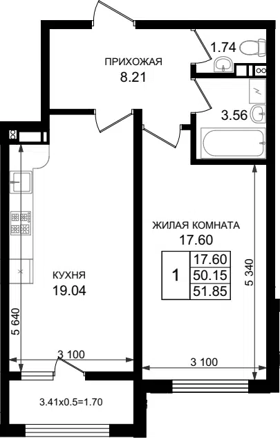 Планировка 1-к.кв