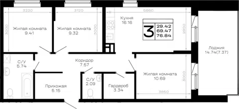 Планировка 3-к.кв