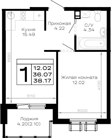 Планировка 1-к.кв