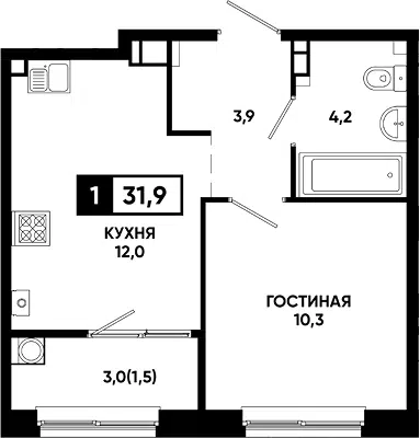 Планировка 1-к.кв