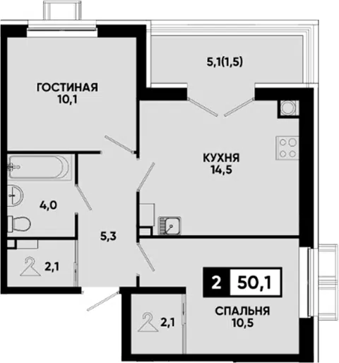 Планировка 2-к.кв