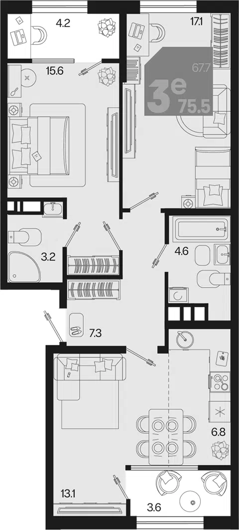 Планировка 3Е-к.кв