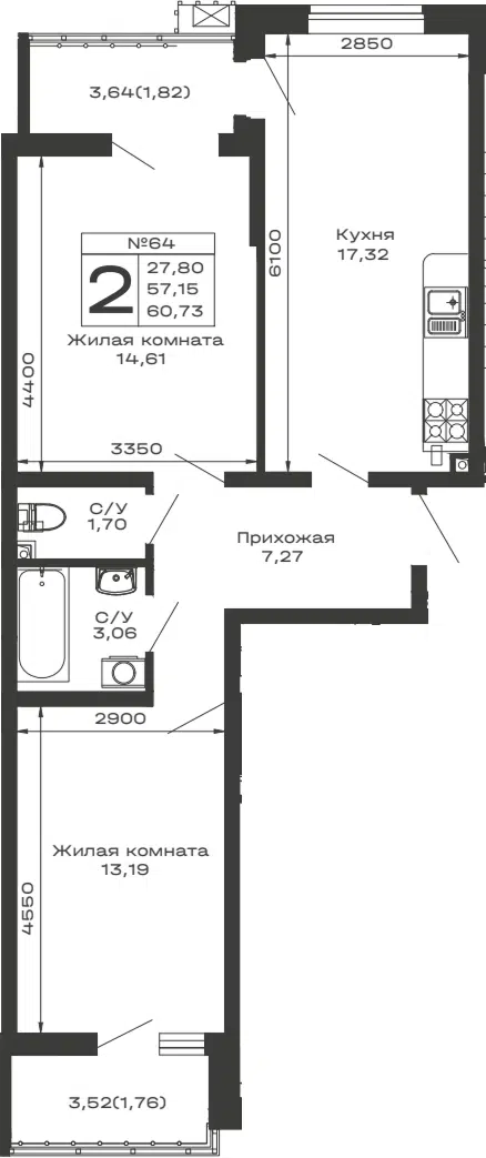 Планировка 2-к.кв