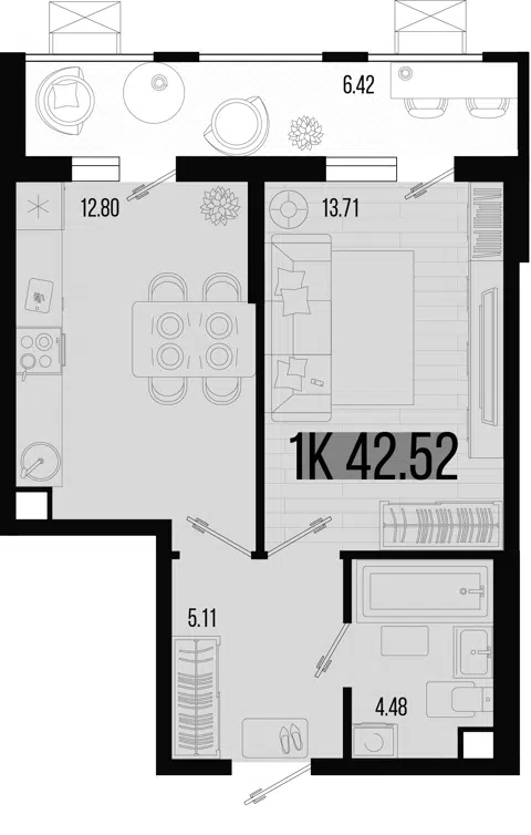 Планировка 1-к.кв
